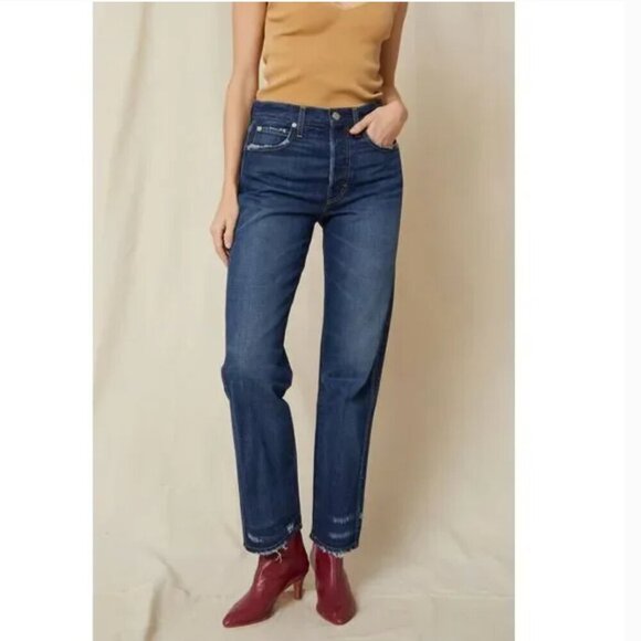 AMO  Layla High Rise Dark Denim Wash Relaxed Straight Leg Jean Size 26 - Picture 1 of 9